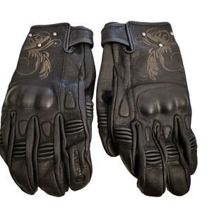 NWT Highway 21 Black Ivy Women's Motorcycle Gloves Goat Skin Leather